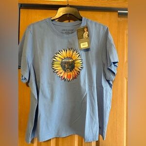 Life Is Good Blue Tee with Sunflower Design